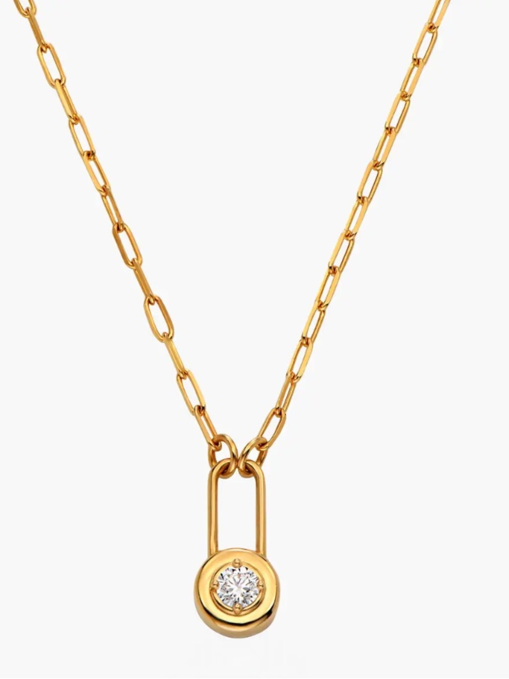 Oak & Luna Lock & Luna charm necklace with Round Cut Moissanite Gold Plated NIB